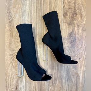 Tony Bianco Black Stretch Sock Bootie Peep Toe Clear Block Heel Size 6 NWOB